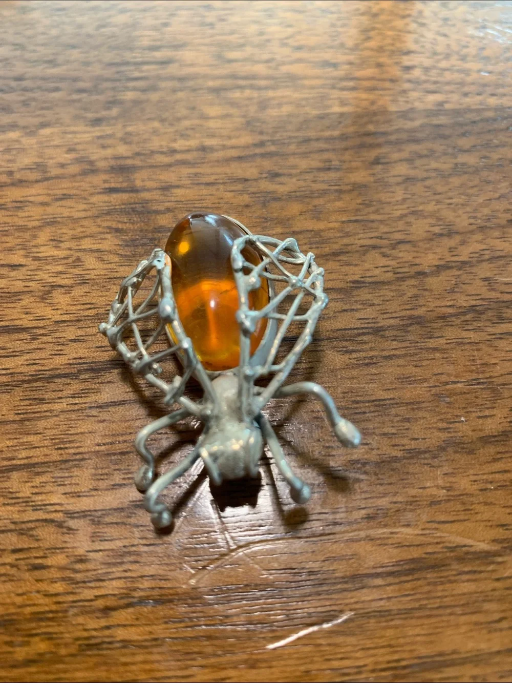 Amber Silver insect Brooch